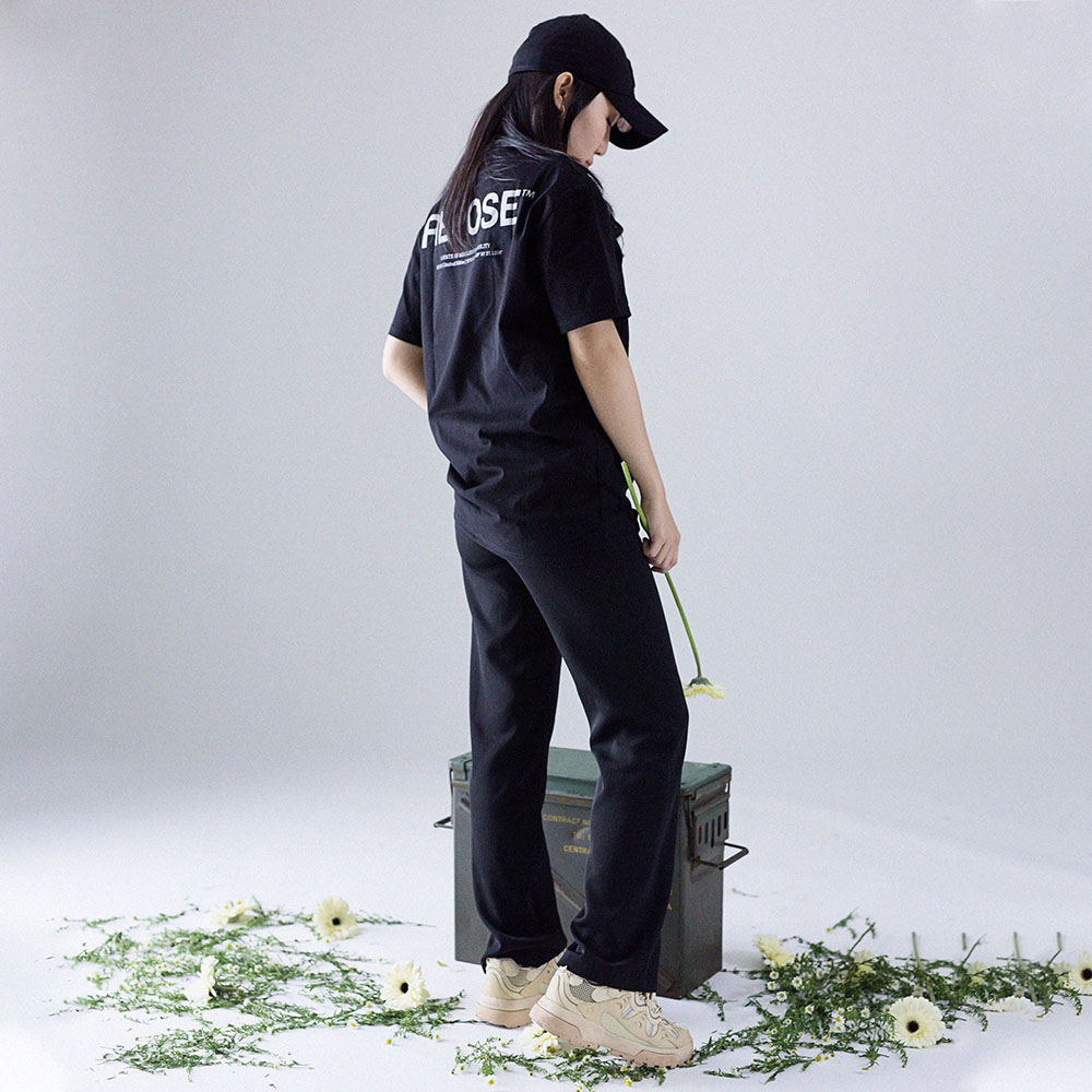 REPOSE Classic Logo Reflective Tee on Female Model Dope Female styling with REPOSE Japan Tee