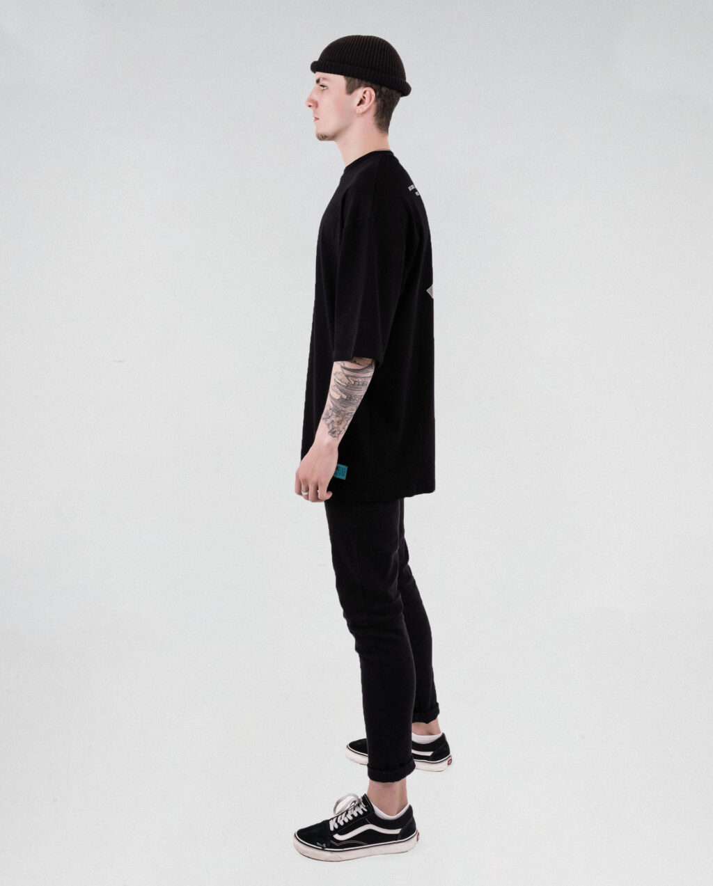 REPOSE Japan Angle Logo 3M Reflective T Shirt Black Side View