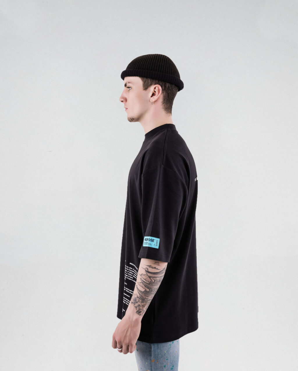 Repose Angle Patch T Shirt in Black
