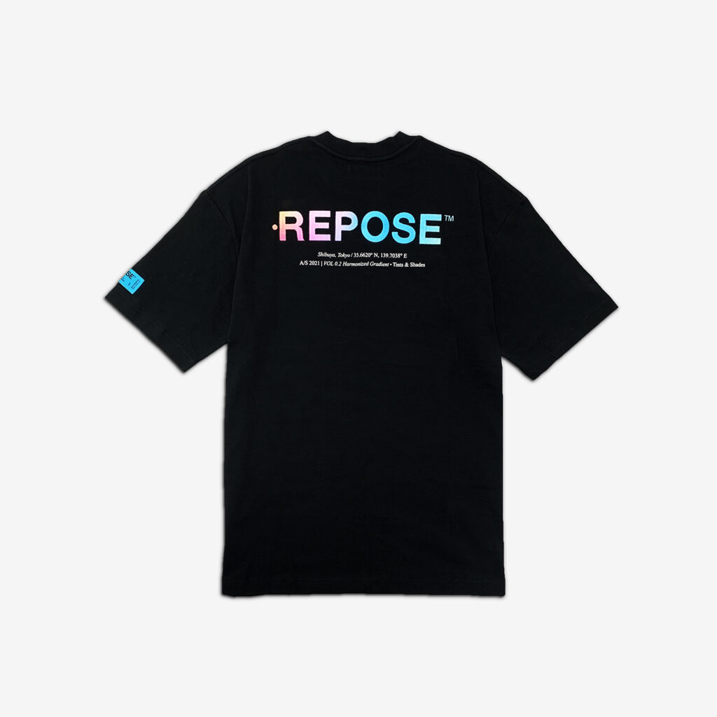 Repose Japan T shirt with Embroidery Logo Blue Pink Purple