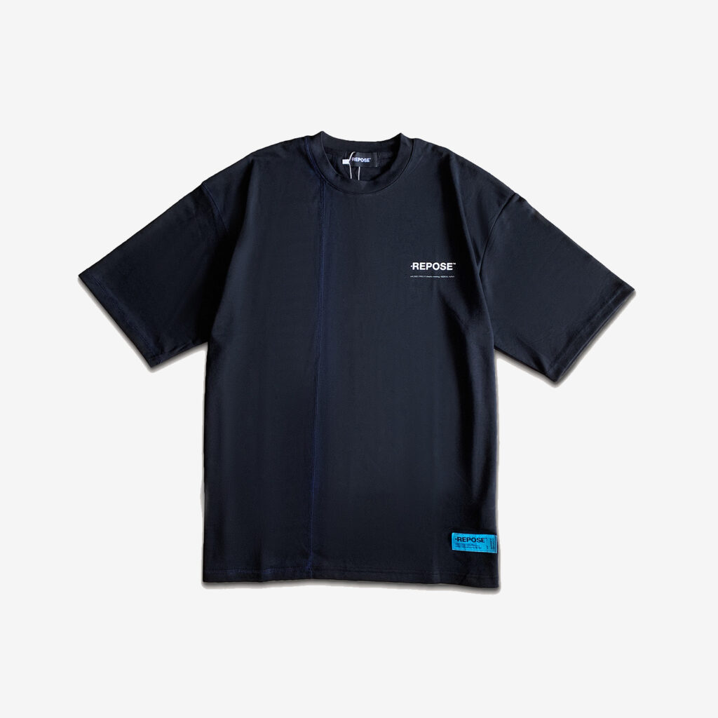 REPOSE Double Stitching Tshirt Black Coverstitch