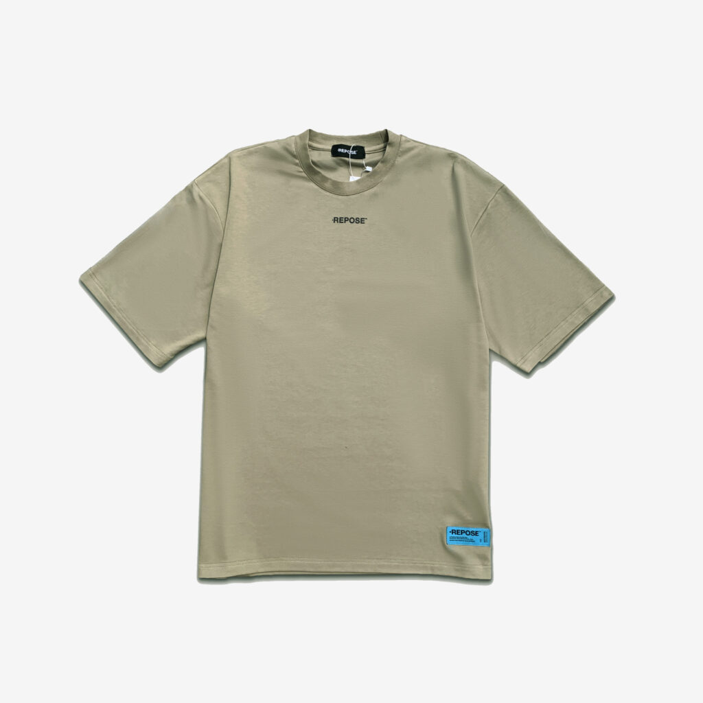REPOSE Middle Logo Tee in Olive