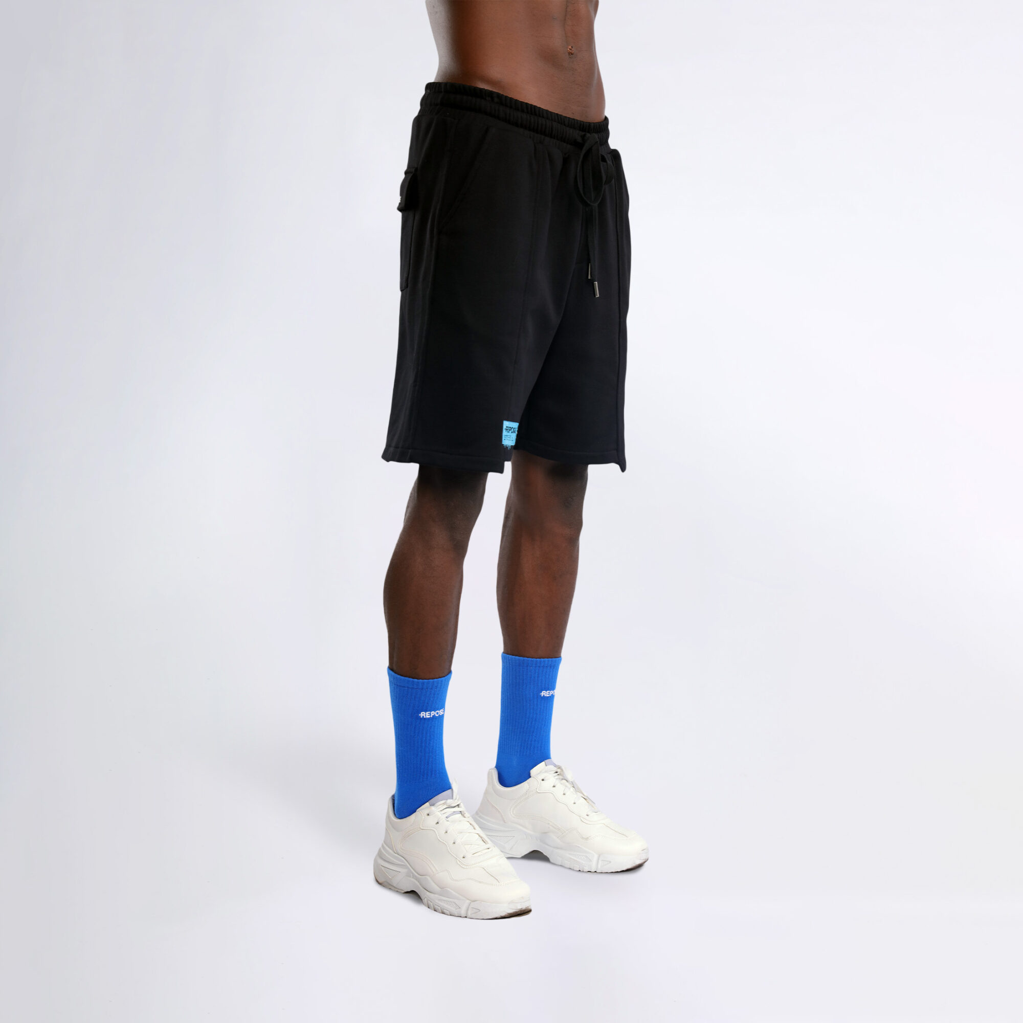 REPOSE Uneven Cut Black Shorts