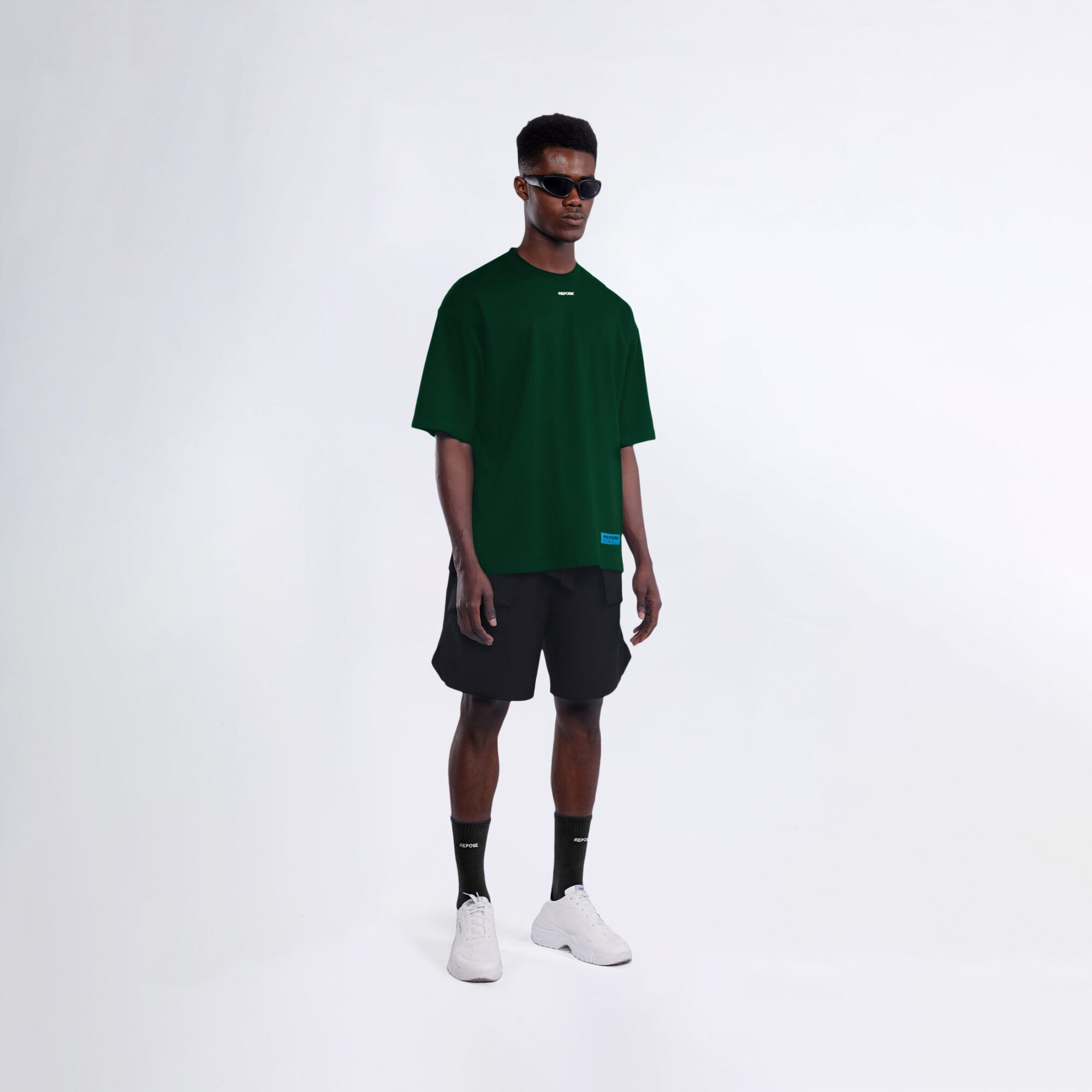 REPOSE Middle Logo Pine Green Tee
