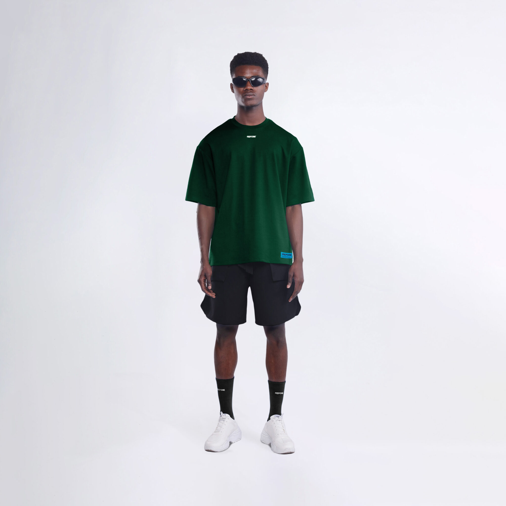 REPOSE Middle Logo Pine Green Tee