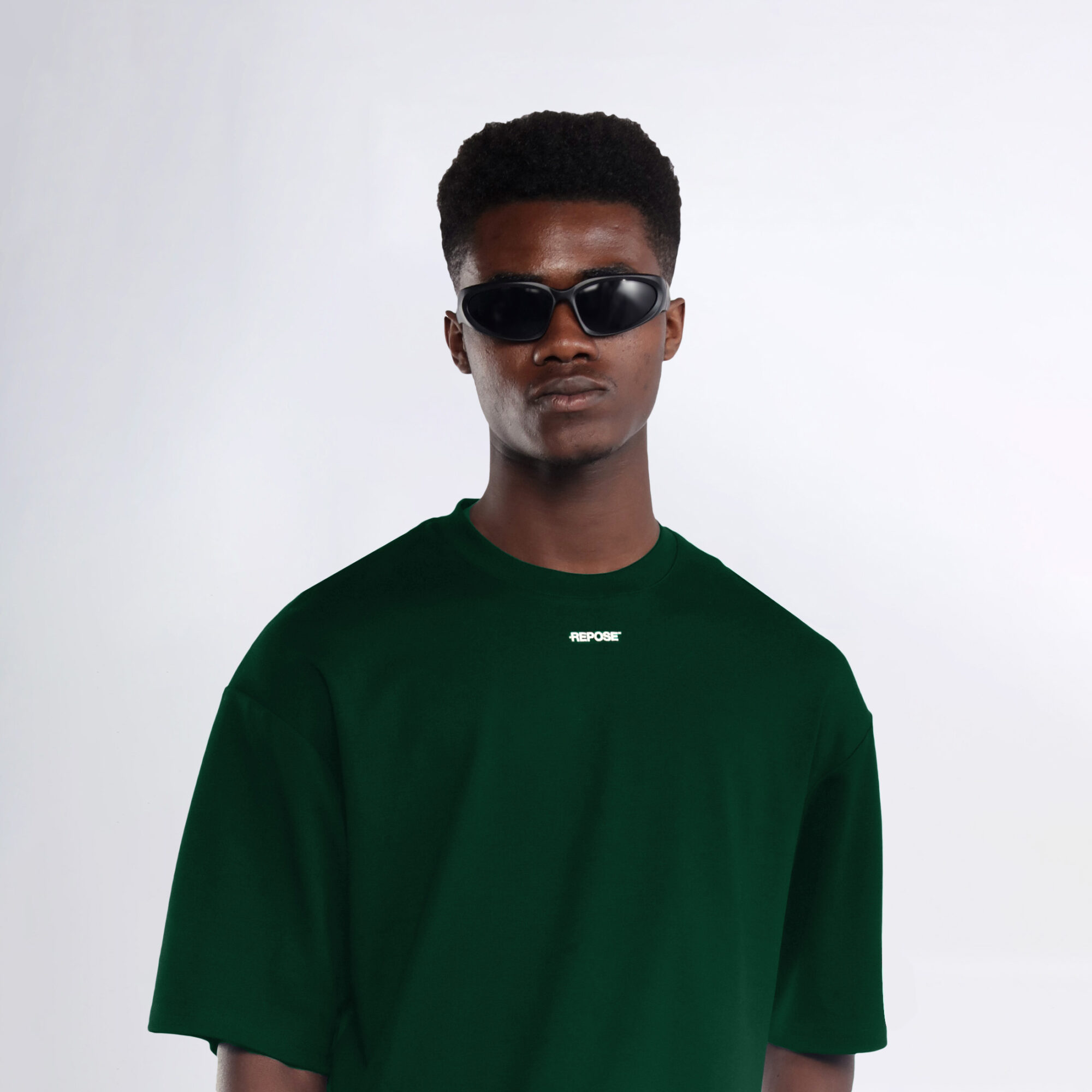 REPOSE Middle Logo Pine Green Tee