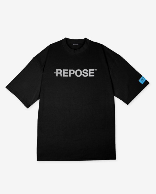 REPOSE Front Reflective Logo Black Tee