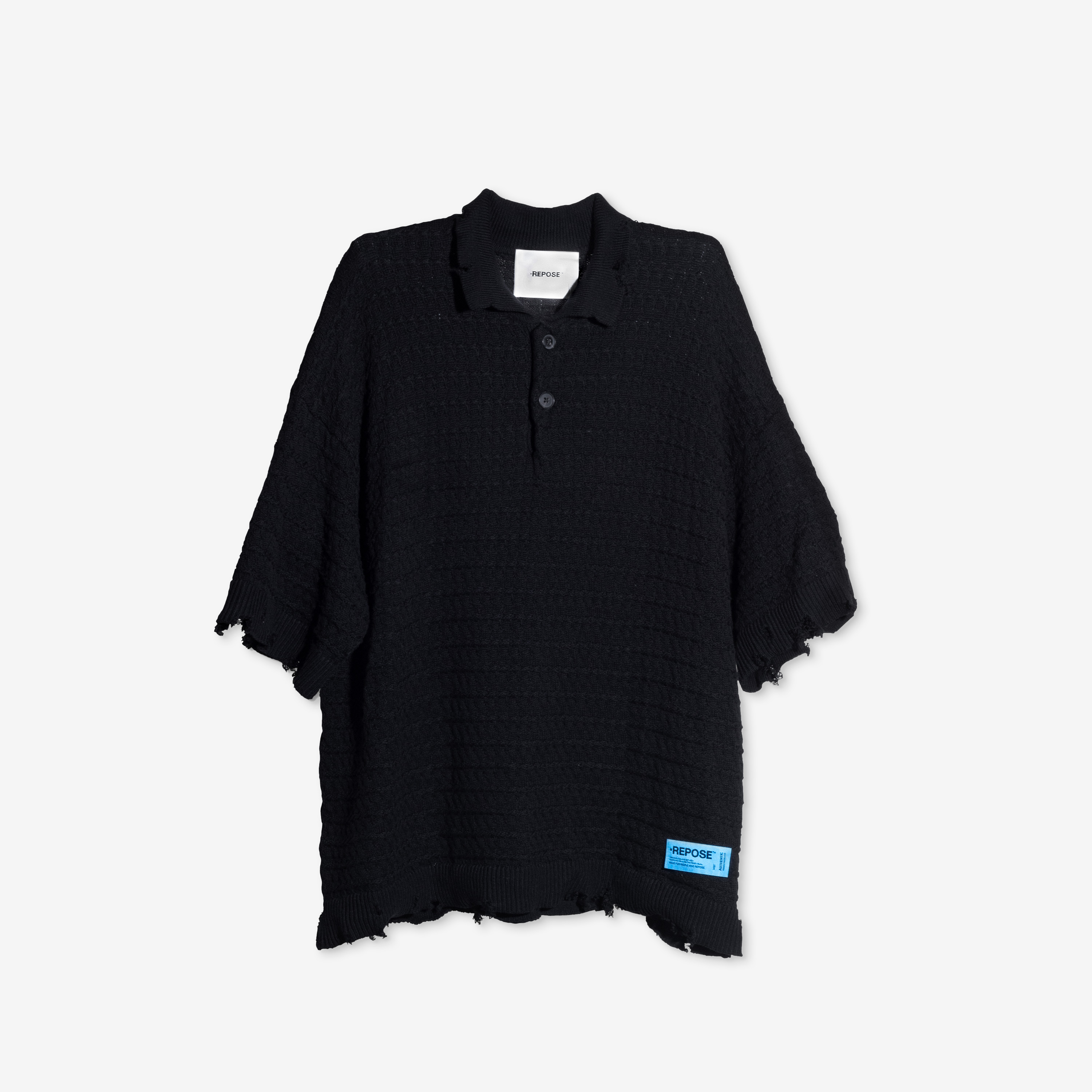 REPOSE Textured Knit Distressed Polo Shirt