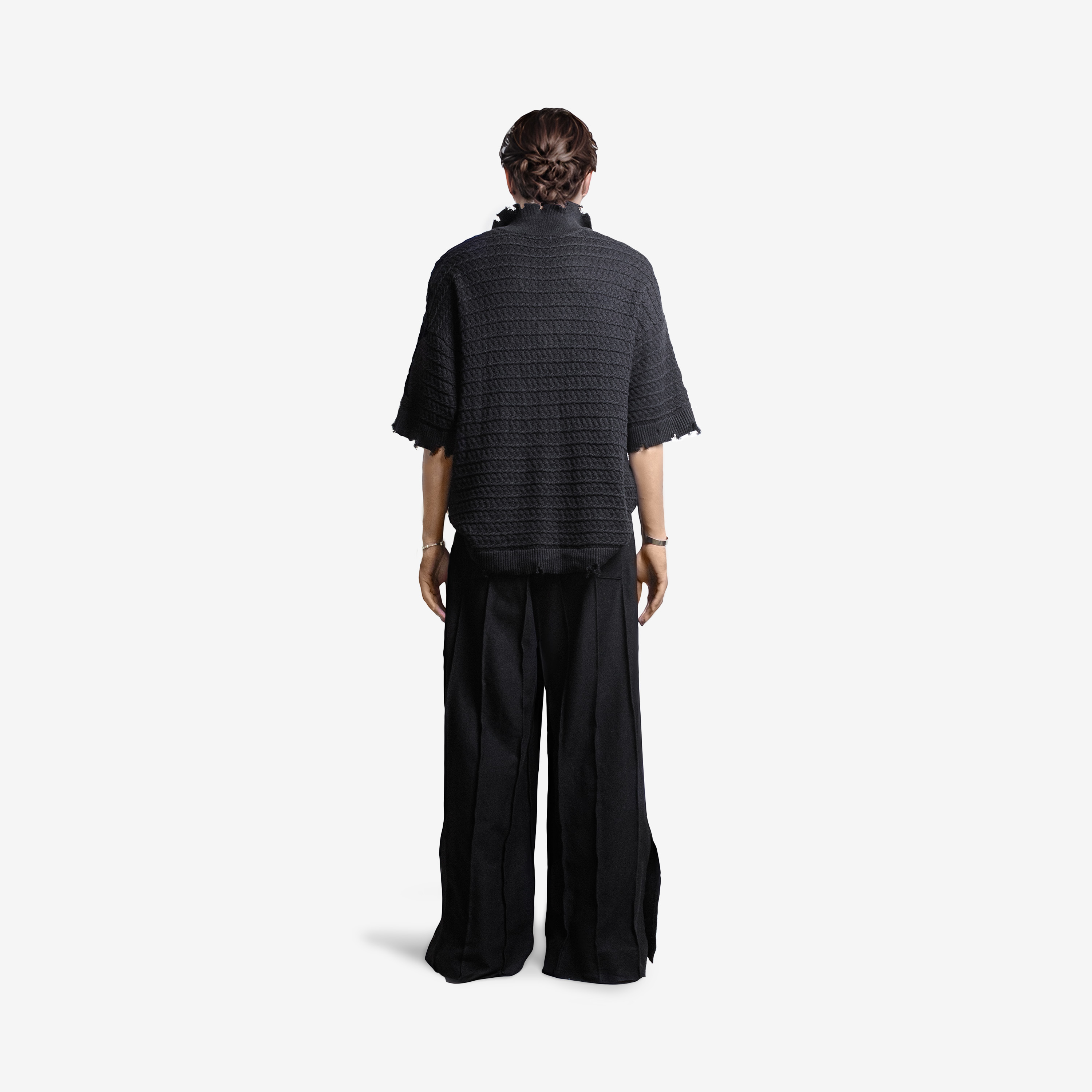 REPOSE Textured Knit Distressed Polo Shirt