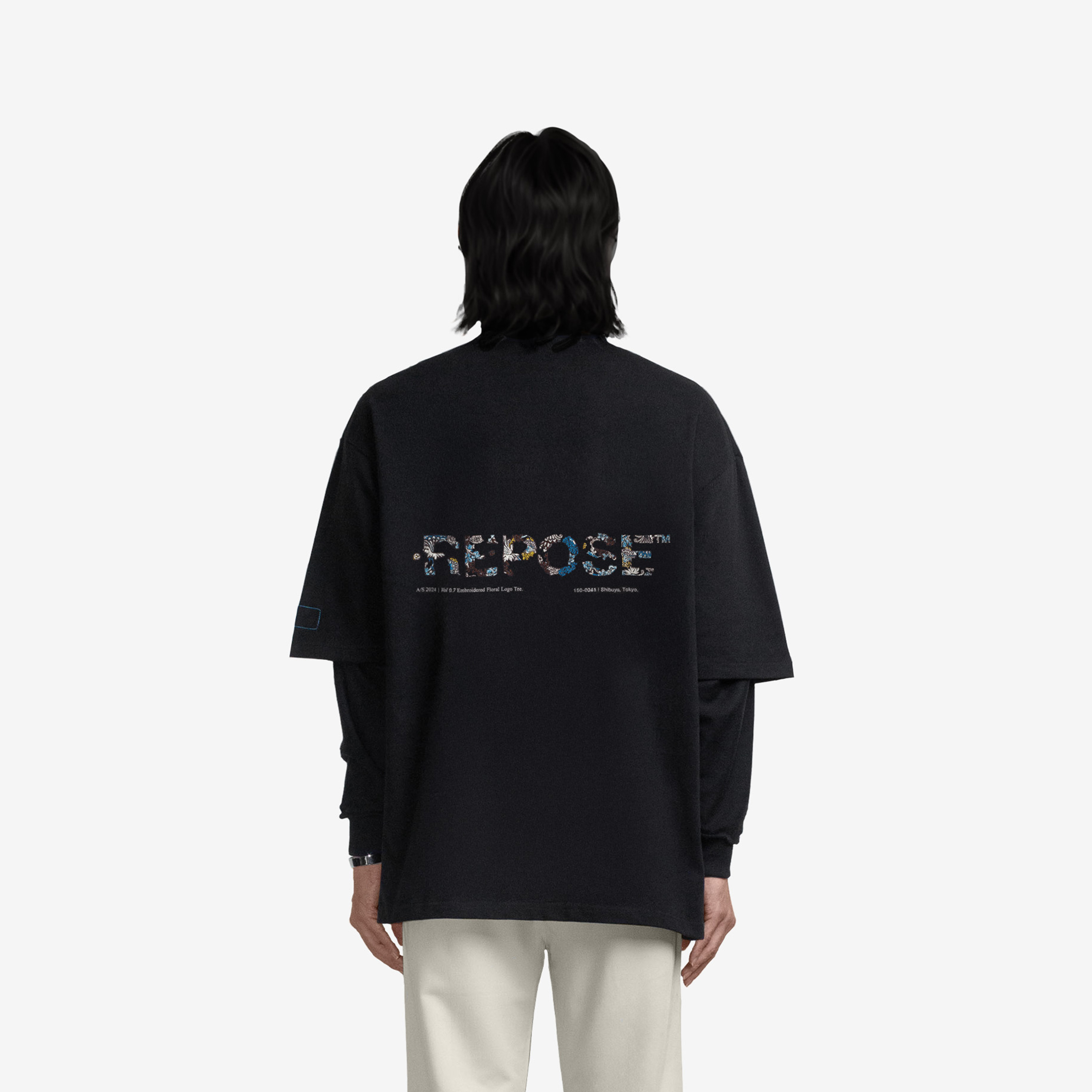 REPOSE Emb Floral Logo Tee