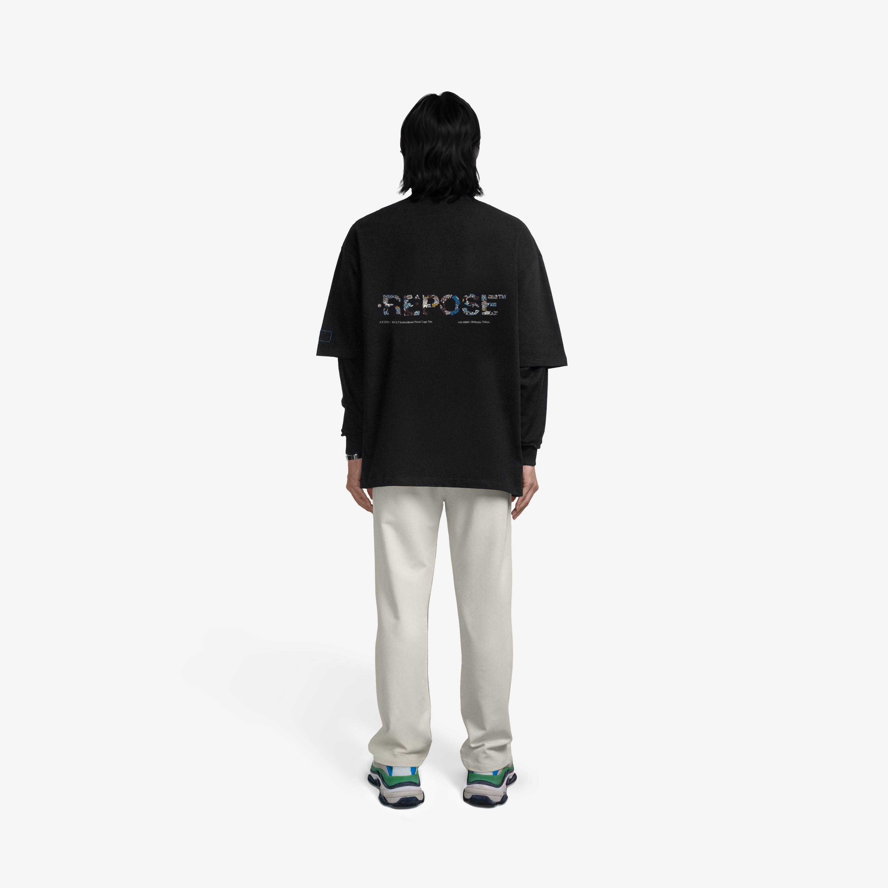 REPOSE Emb Floral Logo Tee