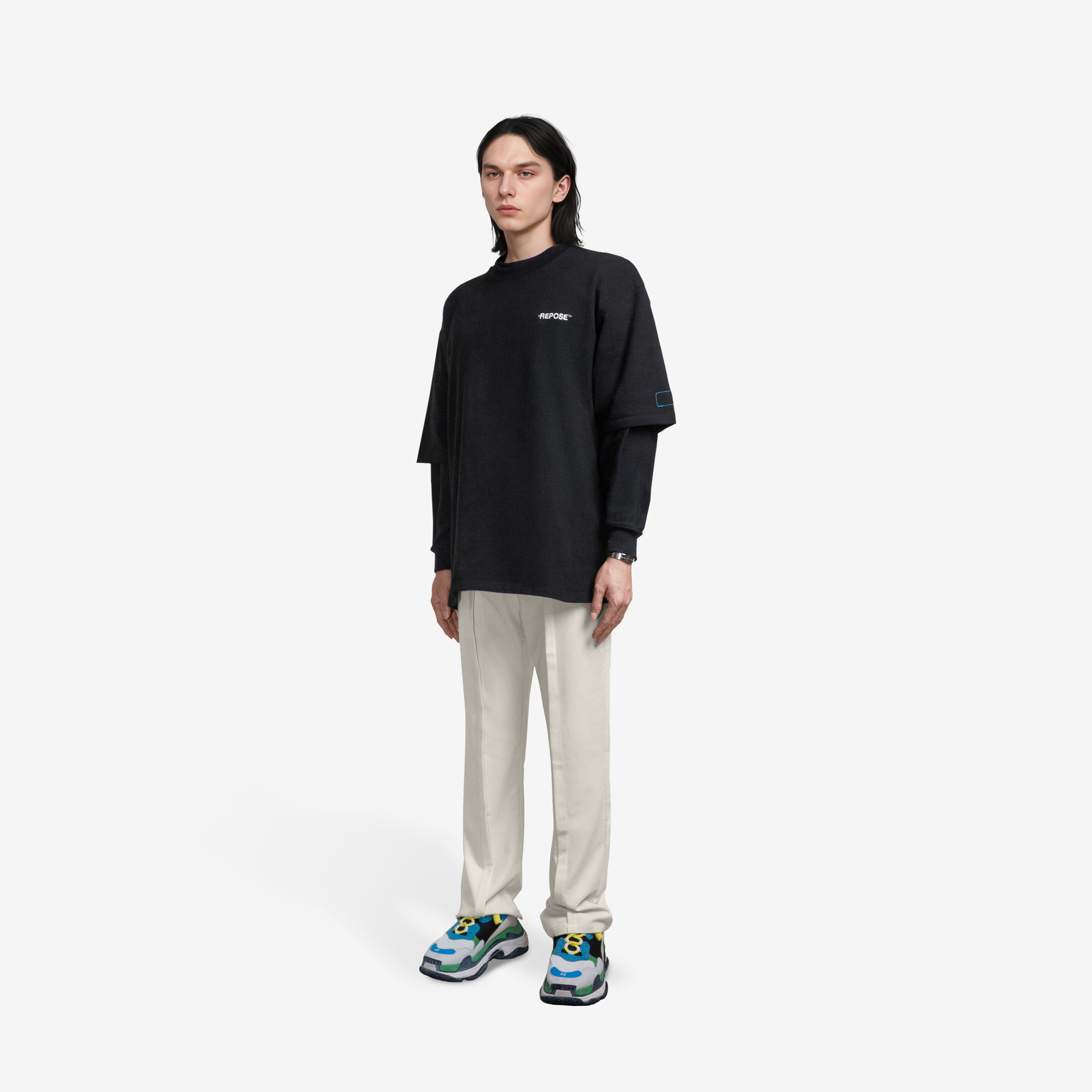 REPOSE Emb Floral Logo Tee