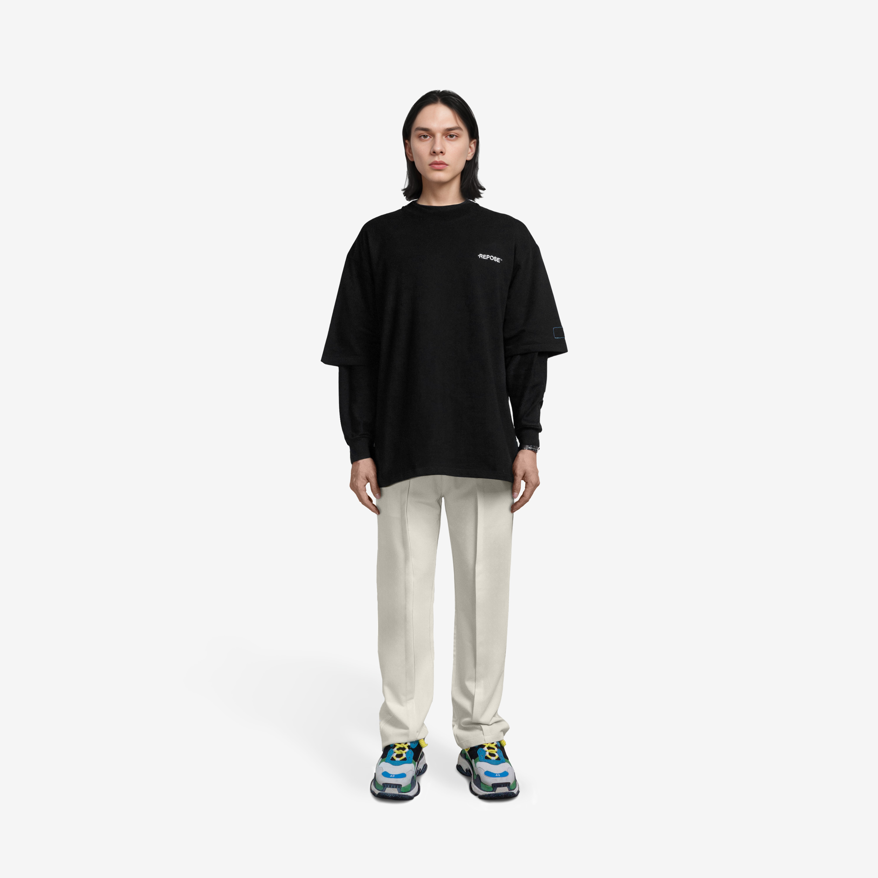 REPOSE Emb Floral Logo Tee