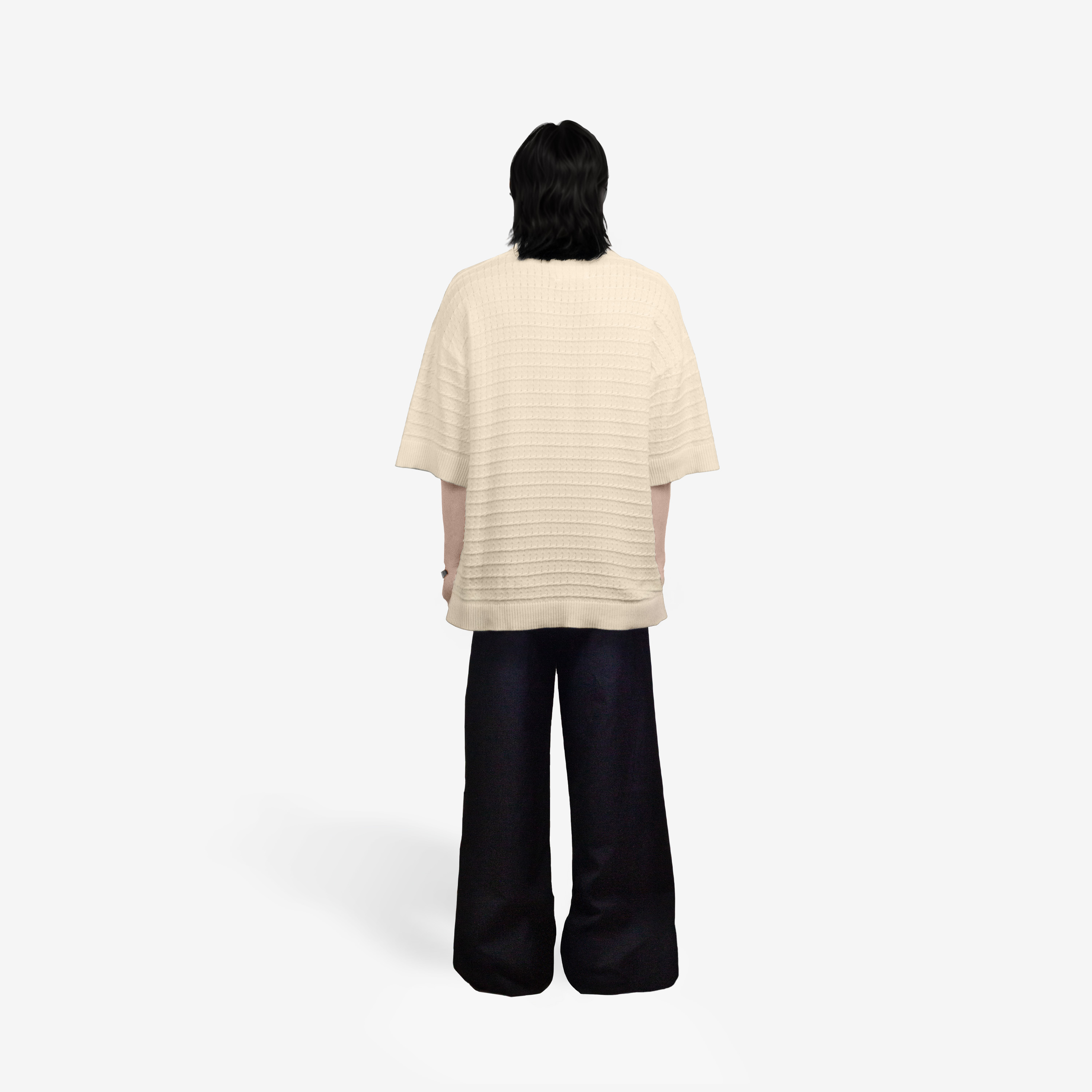 REPOSE Textured Knit Cream Polo Shirt