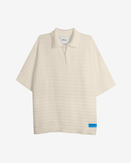 REPOSE Textured Knit Cream Polo Shirt