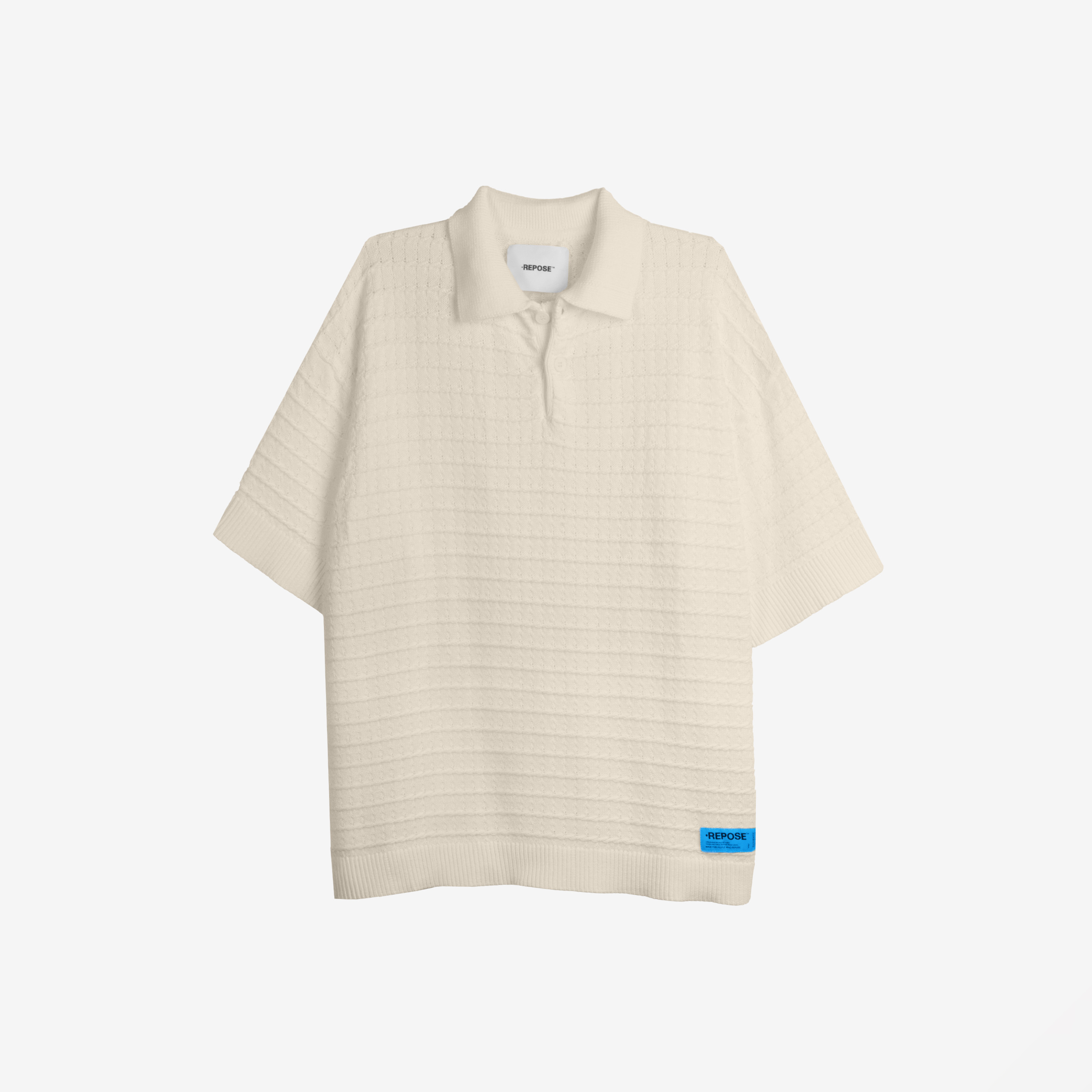 REPOSE Textured Knit Cream Polo Shirt