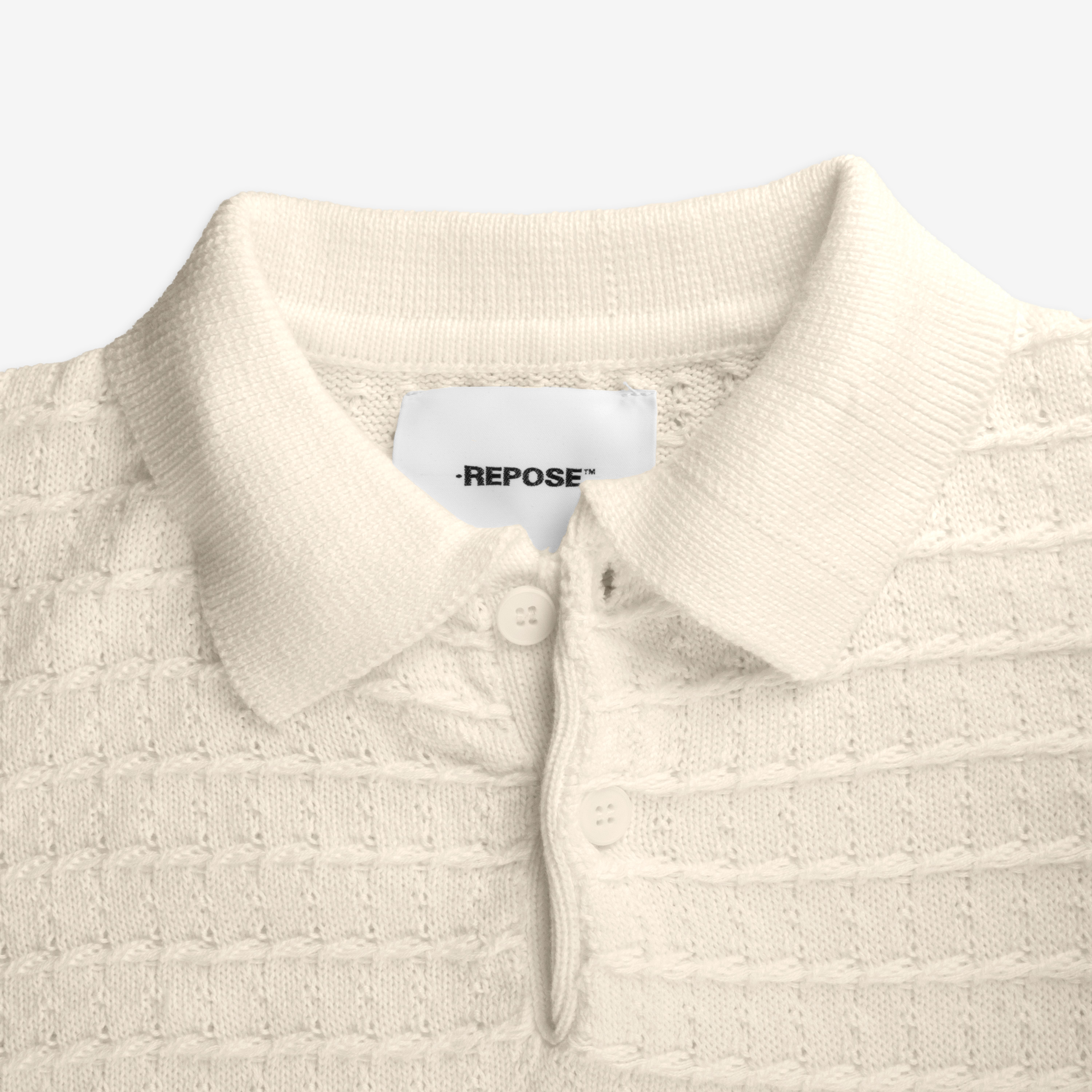 REPOSE Textured Knit Cream Polo Shirt